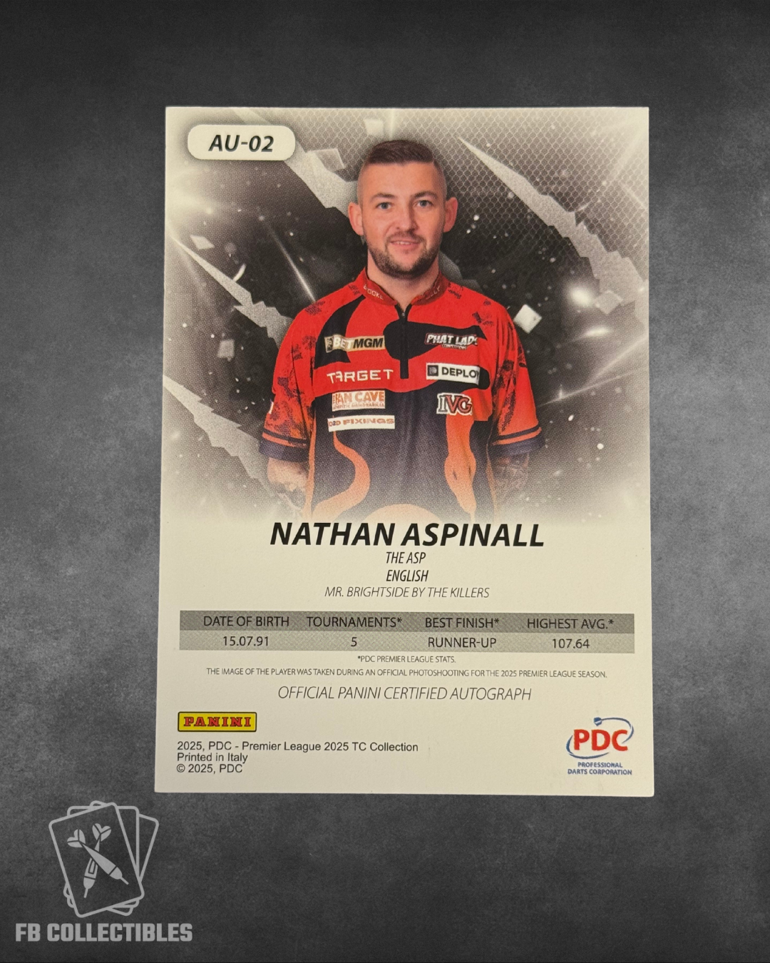 PDC Premier League 2025 Nathan Aspinall Base Autograph /9